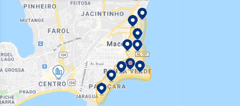 Melhores hospedagens em Maragogi - Mapa