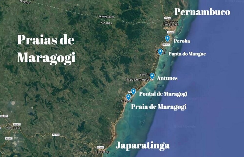 Melhores praias em Maragogi - Mapa