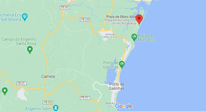 Localização da praia de Muro Alto em Porto de Galinhas