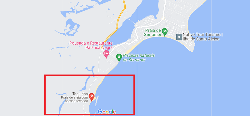 Localização da praia Toquinho em Porto de Galinhas